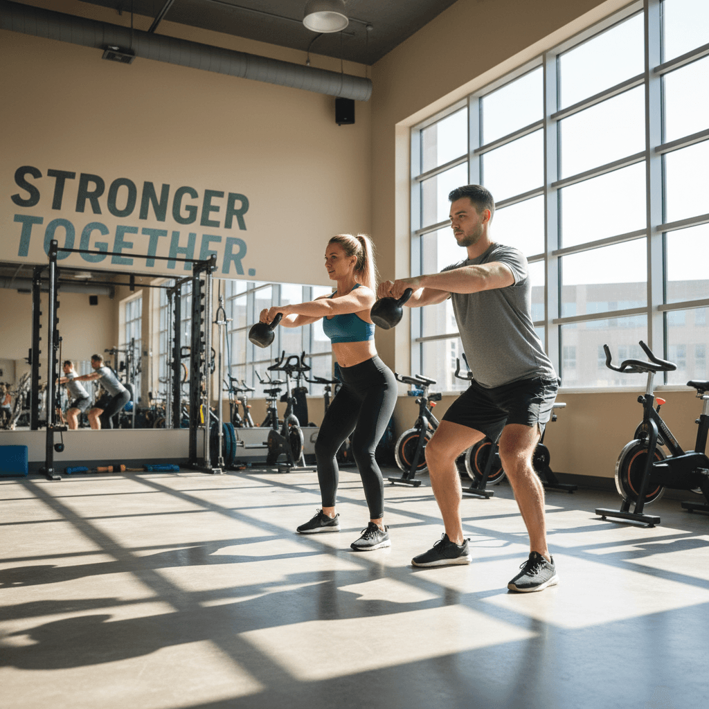 Personal trainer demonstrating proper form with client