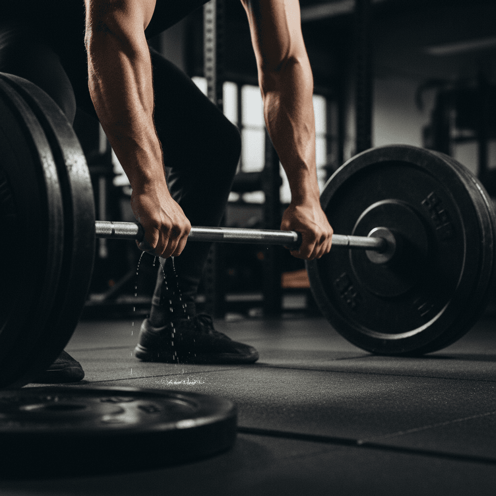 Weight training with heavy barbell